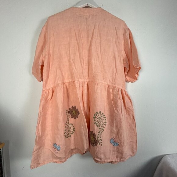 1633 Womens Hand Painted Floral Art To Wear Oversized Tunic Blouse Medium Peach - Picture 2 of 7